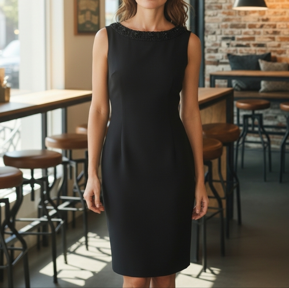 Jones New York Sienna Sunset Black Sleeveless Cocktail Dress Size 4